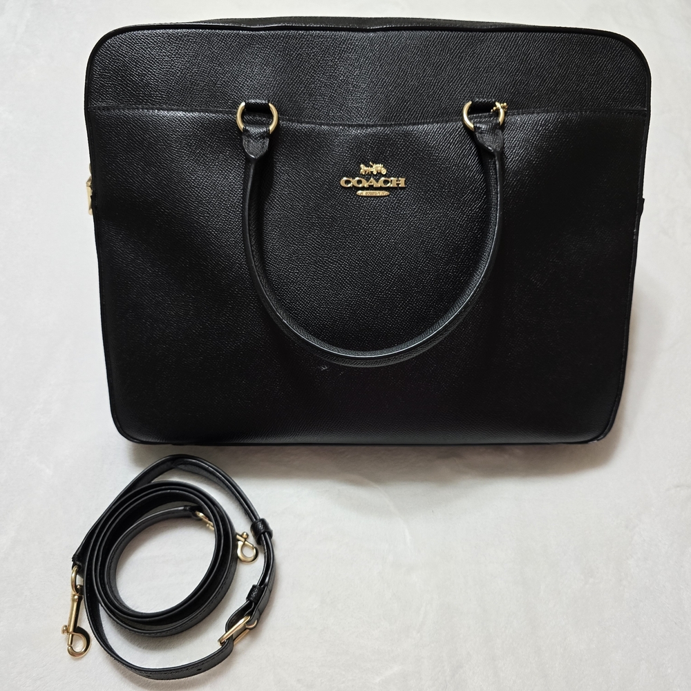 Coach Black Leather Top-Handle Satchel with Strap